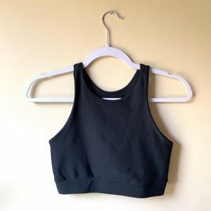 Becca Black High Neck Criss Cross Back Sports Bra, size medium